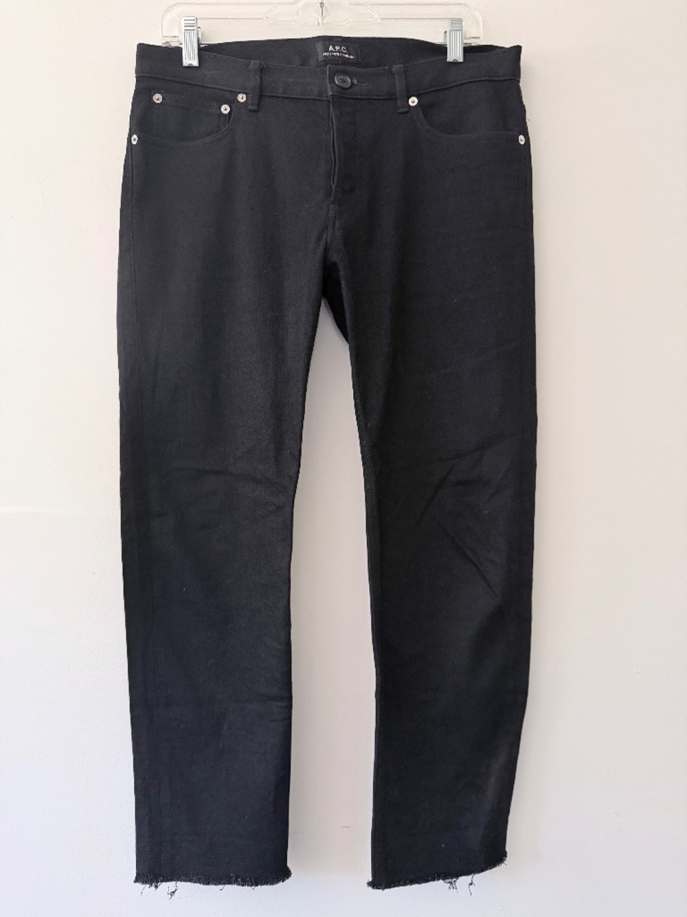 A.P.C. Petit New Standard Black Denim Jeans Slim Cropped Raw Edge Unisex